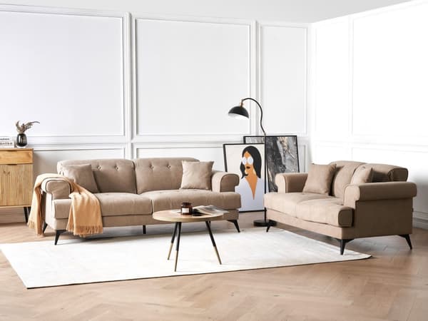 Sofasæt Lysebrun Polyester 3 2 Personers Sofagruppe Manuelt Justerbar Nakkestøtter Stue Indretning