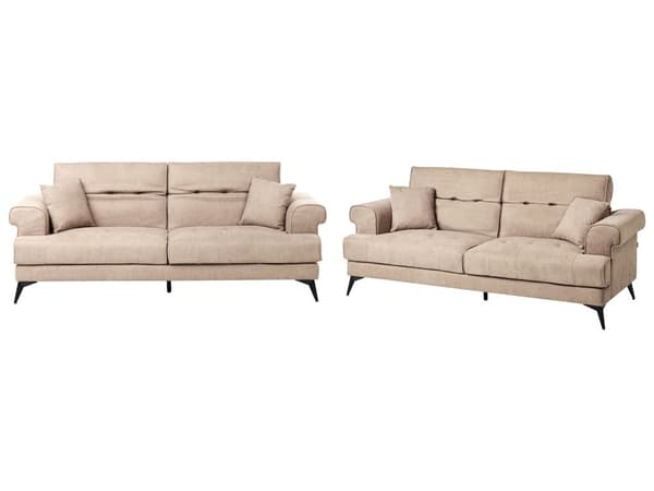 Sofasæt Lysebrun Polyester 3 2 Personers Sofagruppe Manuelt Justerbar Nakkestøtter Stue Indretning