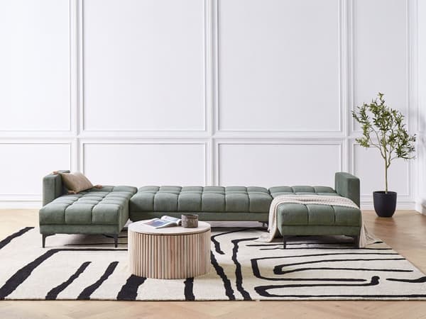 Sovesofa Grøn Polyester 5 Personers Moderne Blød U Sofa Sofaseng Fem Personers Designsofa Chaiselong Splitback Stofsofa God Liggekomfort