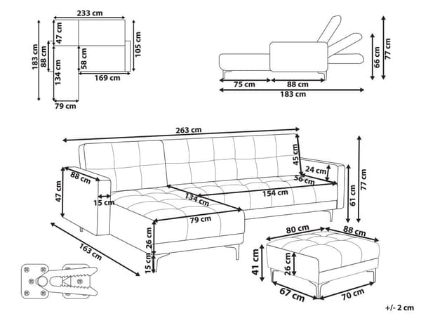 Sovesofa med Chaiselong Grøn Polyester 4 Personers Sofa L Formet Hjørnesofa med Fodskammel Dyb Sofaseng Blød Stofsofa Design Hjørnesovesofa Højrevendt