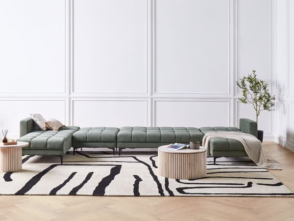 Sovesofa Grøn Polyester 6 Personers Moderne Blød U Sofa Sofaseng Fem Personers Designsofa Chaiselong Splitback Stofsofa God Liggekomfort