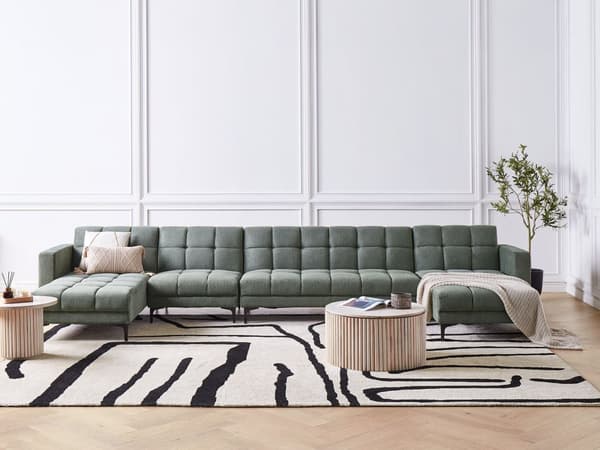 Sovesofa Grøn Polyester 6 Personers Moderne Blød U Sofa Sofaseng Fem Personers Designsofa Chaiselong Splitback Stofsofa God Liggekomfort