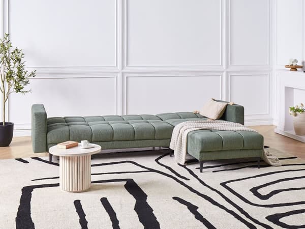 Sovesofa med Chaiselong Grøn Polyester 4 Personers Sofa L Formet Hjørnesofa Dyb Sofaseng Blød Stofsofa Design Hjørnesovesofa Venstrevendt