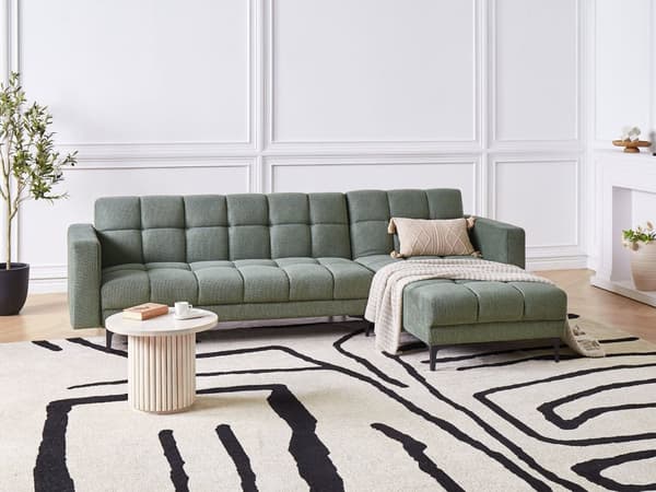 Sovesofa med Chaiselong Grøn Polyester 4 Personers Sofa L Formet Hjørnesofa Dyb Sofaseng Blød Stofsofa Design Hjørnesovesofa Venstrevendt