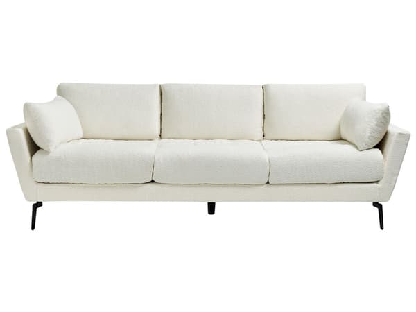 Soffa Vit Bouclé Tyg Polyester Klädsel Metallben 4 Sittplatser Kraftigt Vadderad Minimalistisk Stil Vardagsrumsmöbler