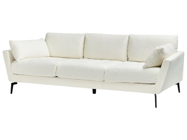 Soffa Vit Bouclé Tyg Polyester Klädsel Metallben 4 Sittplatser Kraftigt Vadderad Minimalistisk Stil Vardagsrumsmöbler
