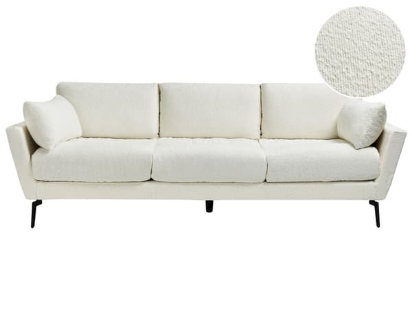 Soffa Vit Bouclé Tyg Polyester Klädsel Metallben 4 Sittplatser Kraftigt Vadderad Minimalistisk Stil Vardagsrumsmöbler