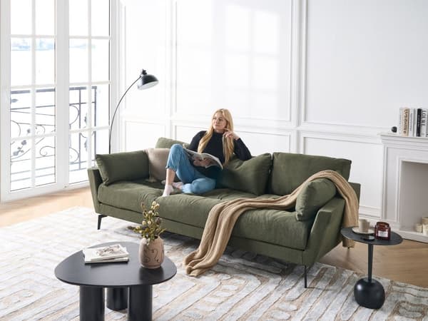 Soffa Grön Bouclé Tyg Polyester Klädsel Metallben 4 Sittplatser Kraftigt Vadderad Minimalistisk Stil Vardagsrumsmöbler