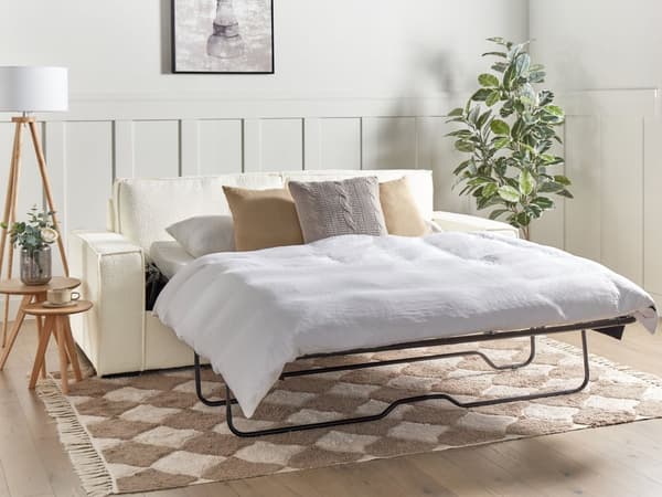 Bäddsoffa Off-White Bouclétyg 2-sits konvertibel Sovsoffa med Madrass Vardagsrum Gästrum