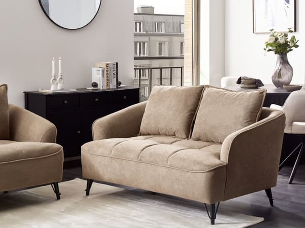 Soffa 2-sits Brun Tyg Klädsel Extra Kuddar Modern Stil Vardagsrumsmöbler