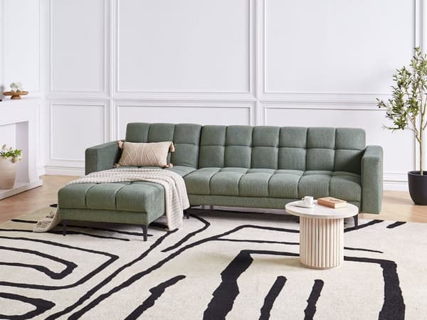 Hörnsoffa Höger Bäddsoffa Grön Klädsel Polyester Tyg Recliner Ryggstöd 3 Lägen Klick- Klack