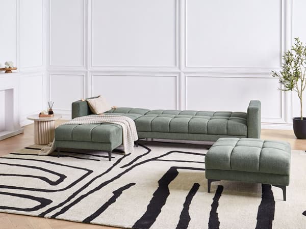 Hörnsoffa Höger Bäddsoffa med Fotpall Grön Klädsel Polyester Tyg Recliner Ryggstöd 3 Lägen Klick- Klack