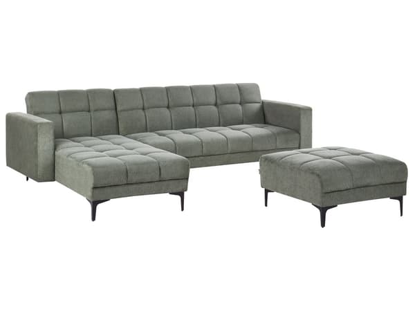 Hörnsoffa Höger Bäddsoffa med Fotpall Grön Klädsel Polyester Tyg Recliner Ryggstöd 3 Lägen Klick- Klack