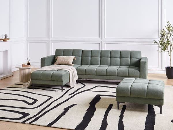 Hörnsoffa Höger Bäddsoffa med Fotpall Grön Klädsel Polyester Tyg Recliner Ryggstöd 3 Lägen Klick- Klack