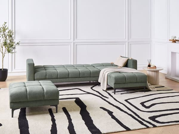 Hörnsoffa Vänster Bäddsoffa med Fotpall Grön Klädsel Polyester Tyg Recliner Ryggstöd 3 Lägen Klick- Klack
