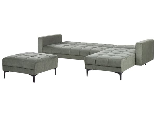 Hörnsoffa Vänster Bäddsoffa med Fotpall Grön Klädsel Polyester Tyg Recliner Ryggstöd 3 Lägen Klick- Klack