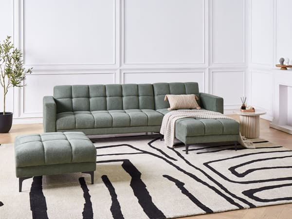 Hörnsoffa Vänster Bäddsoffa med Fotpall Grön Klädsel Polyester Tyg Recliner Ryggstöd 3 Lägen Klick- Klack