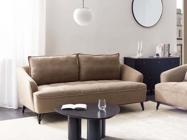 3-seters Sofa Brun Stoff Polstring Ekstra Puter Moderne Stil Stue Møbler