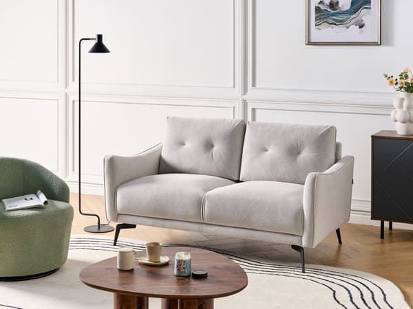 Sofa Off White Polyester 2 Personers Tyk Polstret Dyb Blød Stofsofa til Stuen Moderne Inspiration Stue Møbel