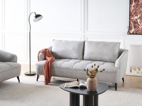 Sofa Grå Polyester 3 Personers Tyk Polstret Dyb Blød Stofsofa til Stuen Moderne Inspiration Stue Møbel Moderne