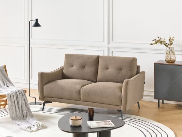 Sofa Brun Polyester 2 Personers Tyk Polstret Dyb Blød Stofsofa til Stuen Moderne Inspiration Stue Møbel