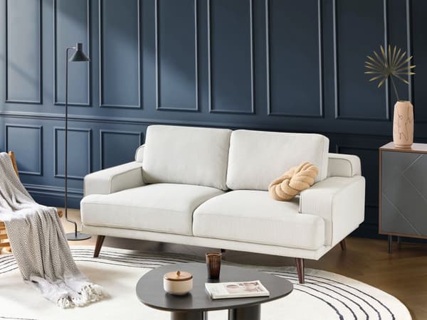 Soffa 2-sits Ljusbeige Tyg Vattenavvisande Klassisk Stil Soffa
