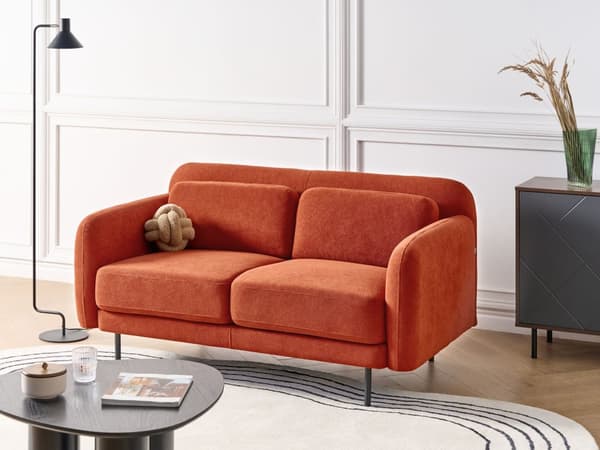 2-seters Sofa i Oransje Stoff Vannavvisende Sofa i Klassisk Stil