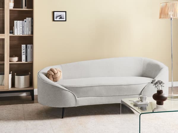 Sofa Off-White Stoff Glamour Buet Retro 3-seter med Svarte Metallben til Sofa