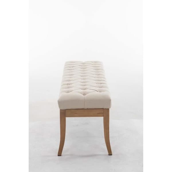 Ramses bänk i tyg med quiltad sits och ben i ljust antikt trä, Cream/150 cm