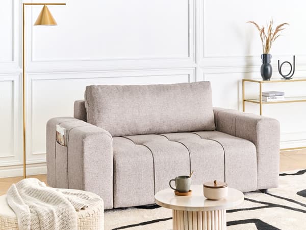 Bäddsoffa 2-sits Ljusbrun Tygklädsel med Förvaring Tjockt Vadderad Modern Stil Vardagsrumsmöbler