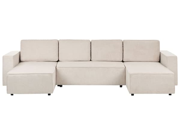 U Sovesofa Beige Polyester 4 Personers Designer Blød Uformet Sofa Moderne Sofaseng med Opbevaring til Stue Indretning Høj Kvalitet
