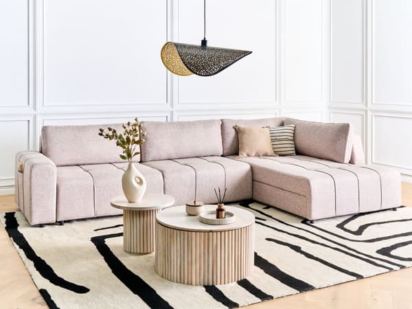 Sovesofa med Chaiselong Brun 4 Personers Sofa L Formet Dyb Sofaseng Siddemøbel Blød Stofsofa Design Hjørnesovesofa med Opbevaring