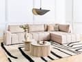 Miniatyrbillede 2 af 11: Sovesofa med Chaiselong Brun 4 Personers Sofa L Formet Dyb Sofaseng Siddemøbel Blød Stofsofa Design Hjørnesovesofa med Opbevaring