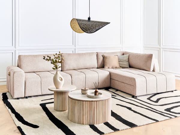 Sovesofa med Chaiselong Brun 4 Personers Sofa L Formet Dyb Sofaseng Siddemøbel Blød Stofsofa Design Hjørnesovesofa med Opbevaring