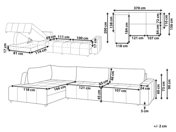 Bäddsoffa 4-sits Höger Hörnsoffa Ljusbrun Tygklädsel med Förvaring Tjockt Vadderad Modern Stil Vardagsrumsmöbler