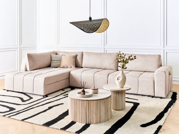 Bäddsoffa 4-sits Höger Hörnsoffa Ljusbrun Tygklädsel med Förvaring Tjockt Vadderad Modern Stil Vardagsrumsmöbler