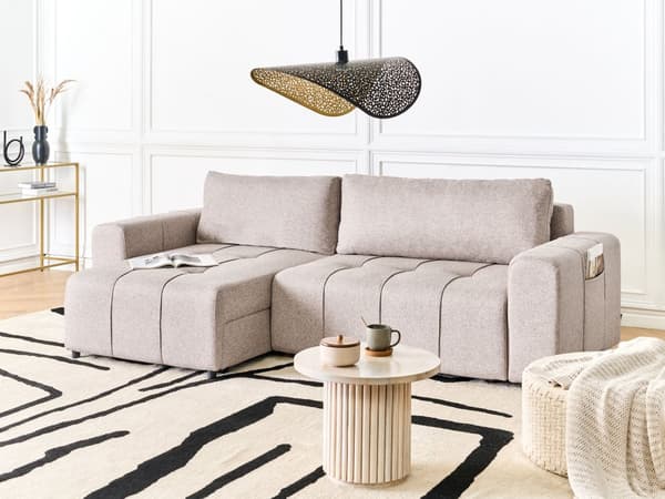 Bäddsoffa 3-sits Höger Hörnsoffa Ljusbrun Tygklädsel med Förvaring Tjockt Vadderad Modern Stil Vardagsrumsmöbler