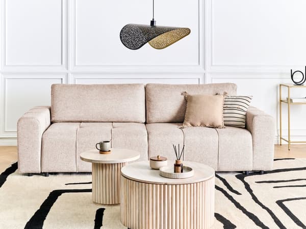 Sovesofa Lysebrun Stoff med Oppbevaring 3-seters Sofa Tykt polstret Stue Moderne