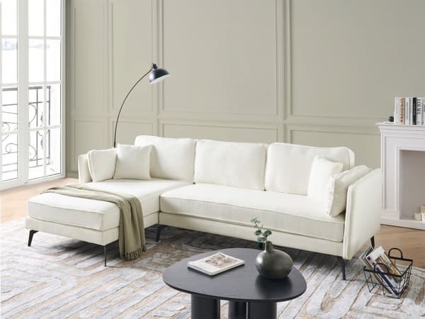 Høyre Hjørnesofa Off-White Boucle Metallben Pute Ryggstøtte Spredte Puter Moderne Design