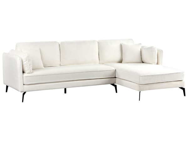 Venstre Hjørnesofa Off-White Boucle Metallben Pute Ryggstøtte Spredte Puter Moderne Design