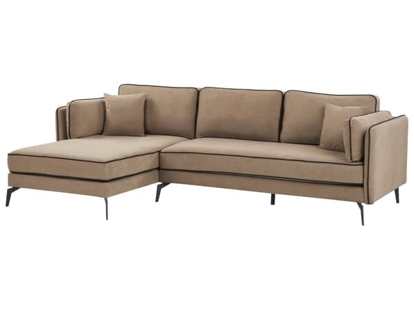 Hjørnesofa Beige Fløyel Metallben Venstrevendt 3-seter Ryggputer Pynteputer Moderne Design Stue