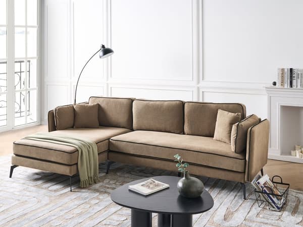 Hjørnesofa Beige Fløyel Metallben Venstrevendt 3-seter Ryggputer Pynteputer Moderne Design Stue