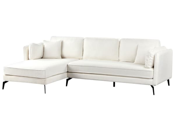 Hörnsoffa Höger Off-White Klädsel Metallben Kudde Ryggstöd Prydnadskuddar Modern Design