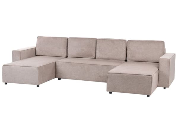 Soffa 4-sits U-formad Ljusbrun Polyestertyg Klädsel Sovfunktion Förvaring