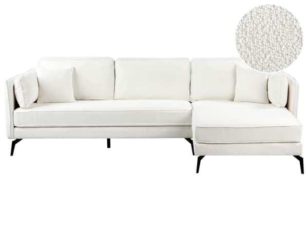 Hörnsoffa Vänster Off-White Klädsel Metallben Kudde Ryggstöd Prydnadskuddar Modern Design