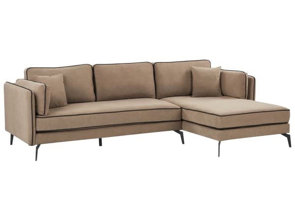 Hörnsoffa Vänster Brun Klädsel Metallben Kudde Ryggstöd Prydnadskuddar Modern Design