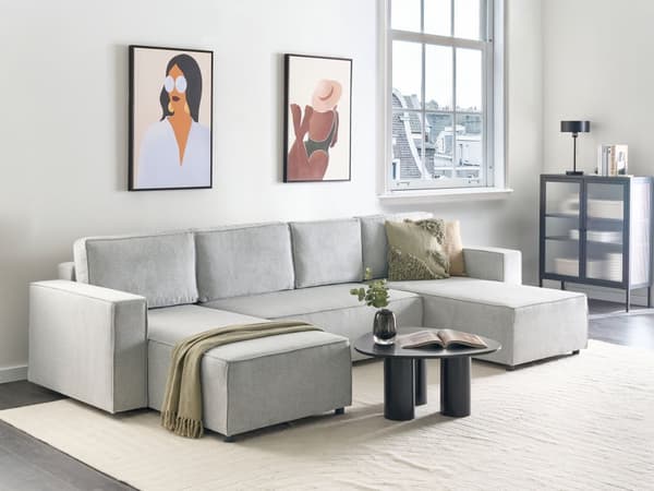 U Sovesofa Beige Polyester 4 Personers Designer Blød Uformet Sofa Moderne Sofaseng med Opbevaring til Stue Indretning Høj Kvalitet