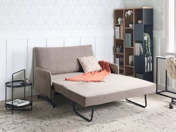 Sovesofa Taupe Stoff Polyester Polstring 2 Seter Trekk ut Sovefunksjon Moderne stue