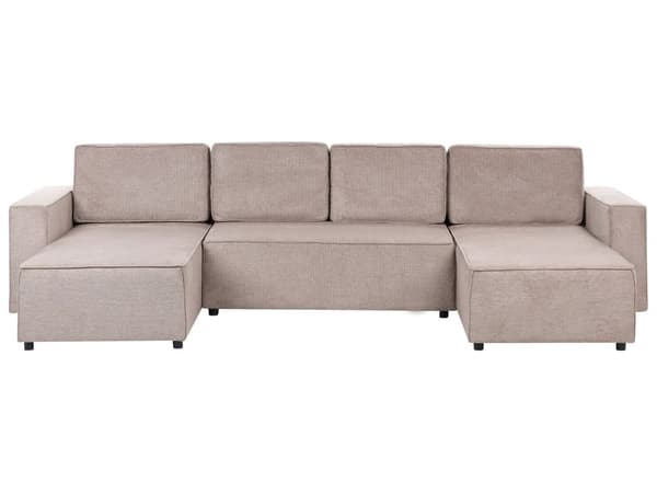 4-seters U-sofa Lysebrun Polstring i Polyesterstoff Sovefunksjon Oppbevaring