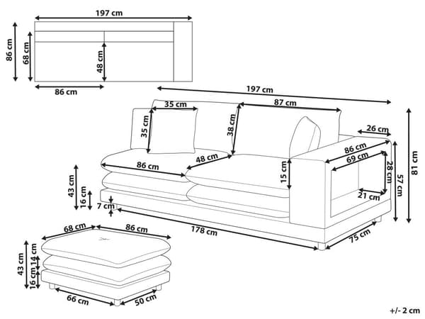 Sofa Beige Stoff Polstret 2-seter med Ottoman Polstret Rygg og Flyttbare Puter Fleksibel Ordning Moderne Stue Sofa